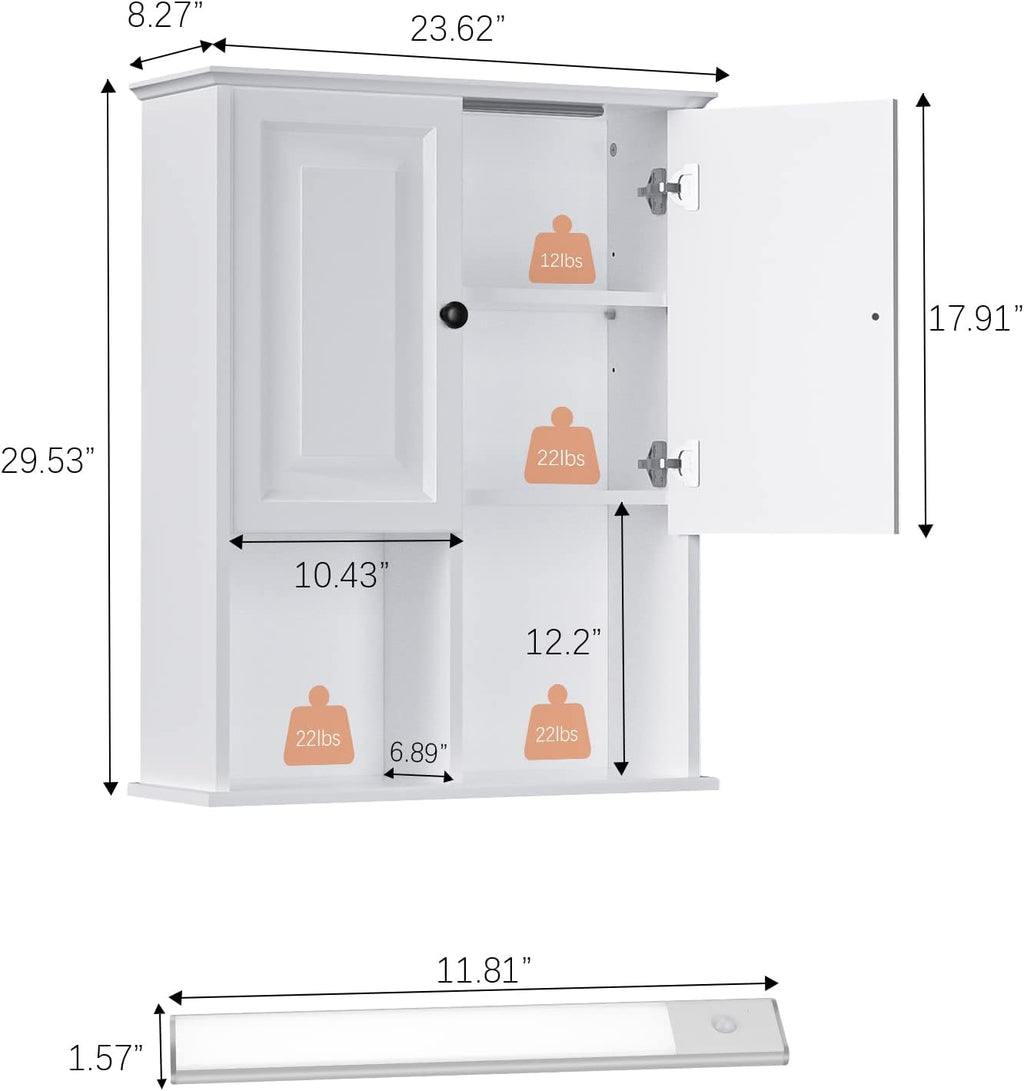 Wood Wall Mount Bathroom Cabinet With Light