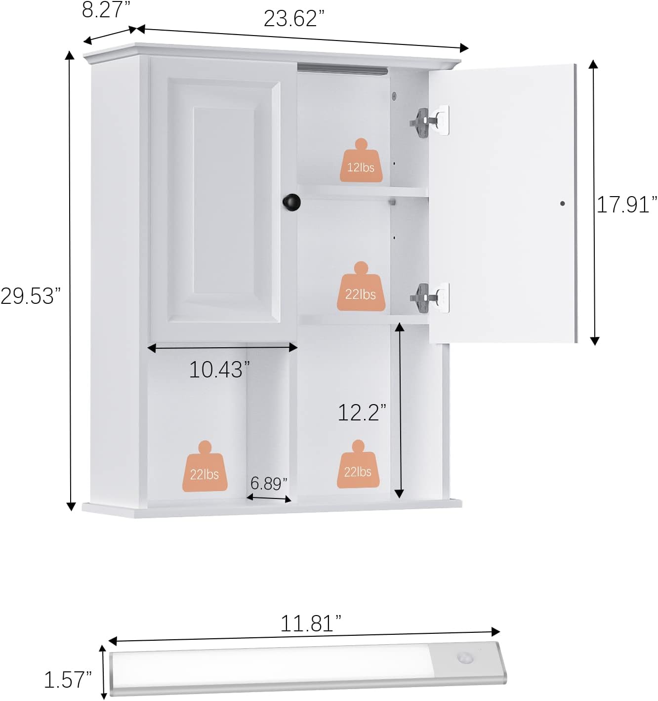Wood Wall Mount Bathroom Cabinet With Light