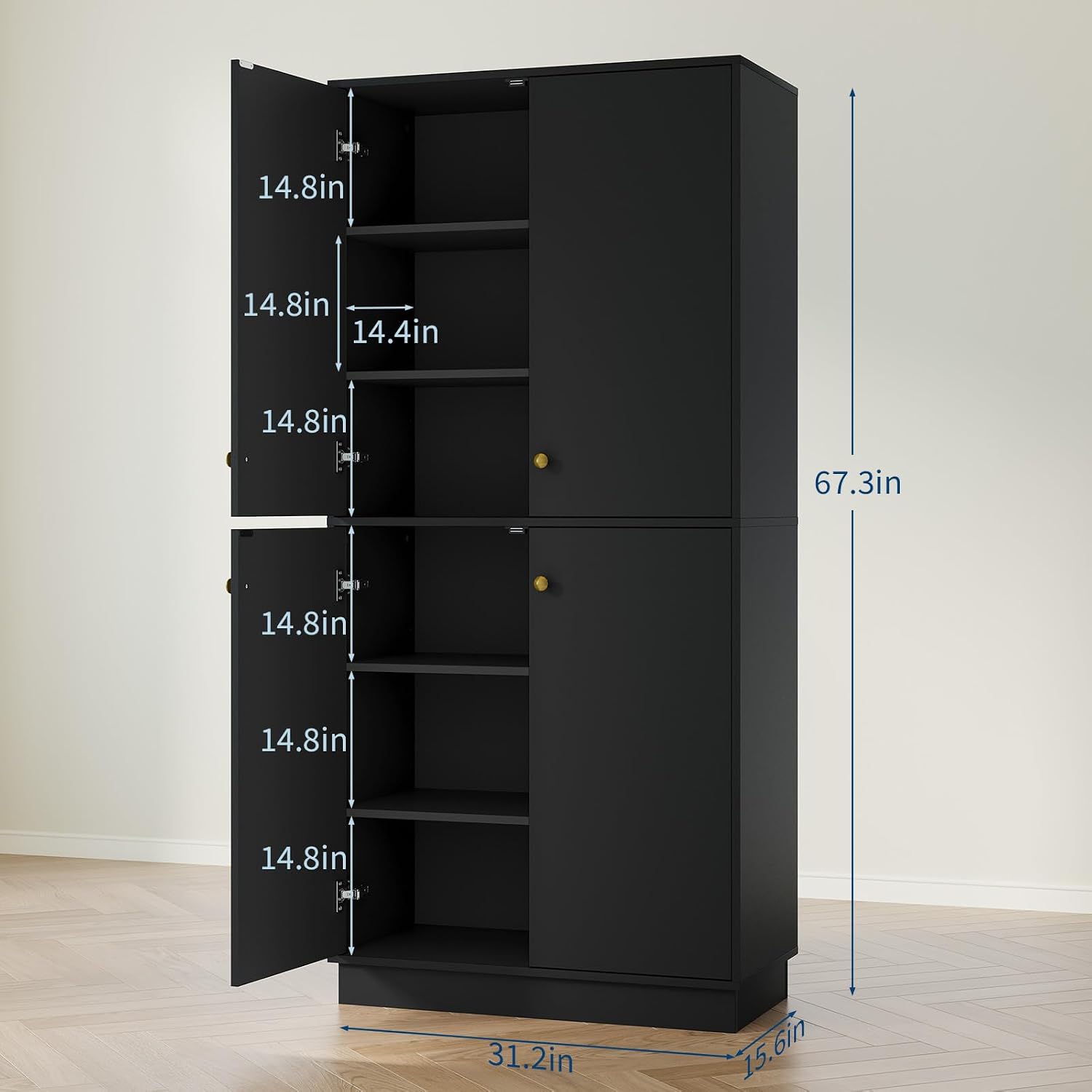 68" Freestanding Pantry Cabinet with 4 Doors