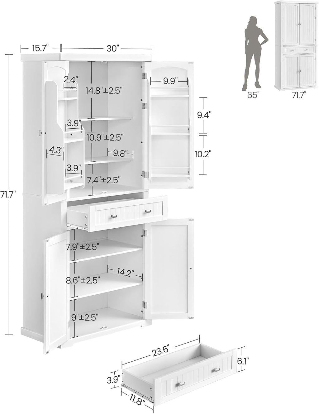 71.7" Tall Pantry Cabinet with Drawer