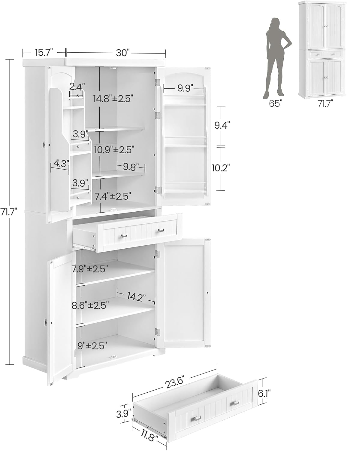71.7" Tall Pantry Cabinet with Drawer