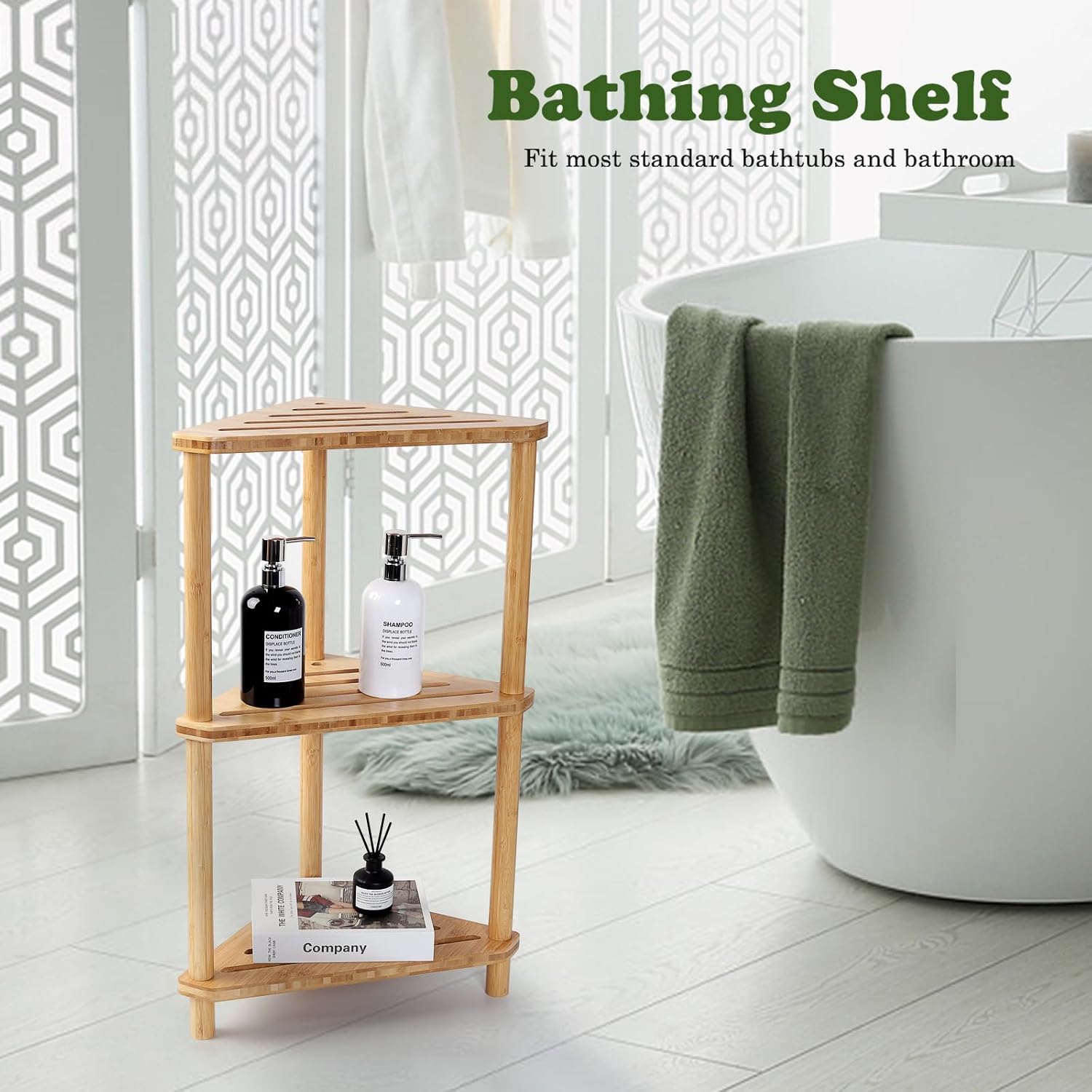Bamboo Freestanding Shower Corner Shelf
