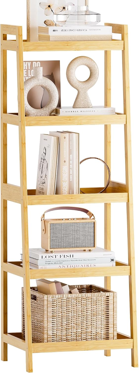 Bamboo Ladder Freestanding Bookcase