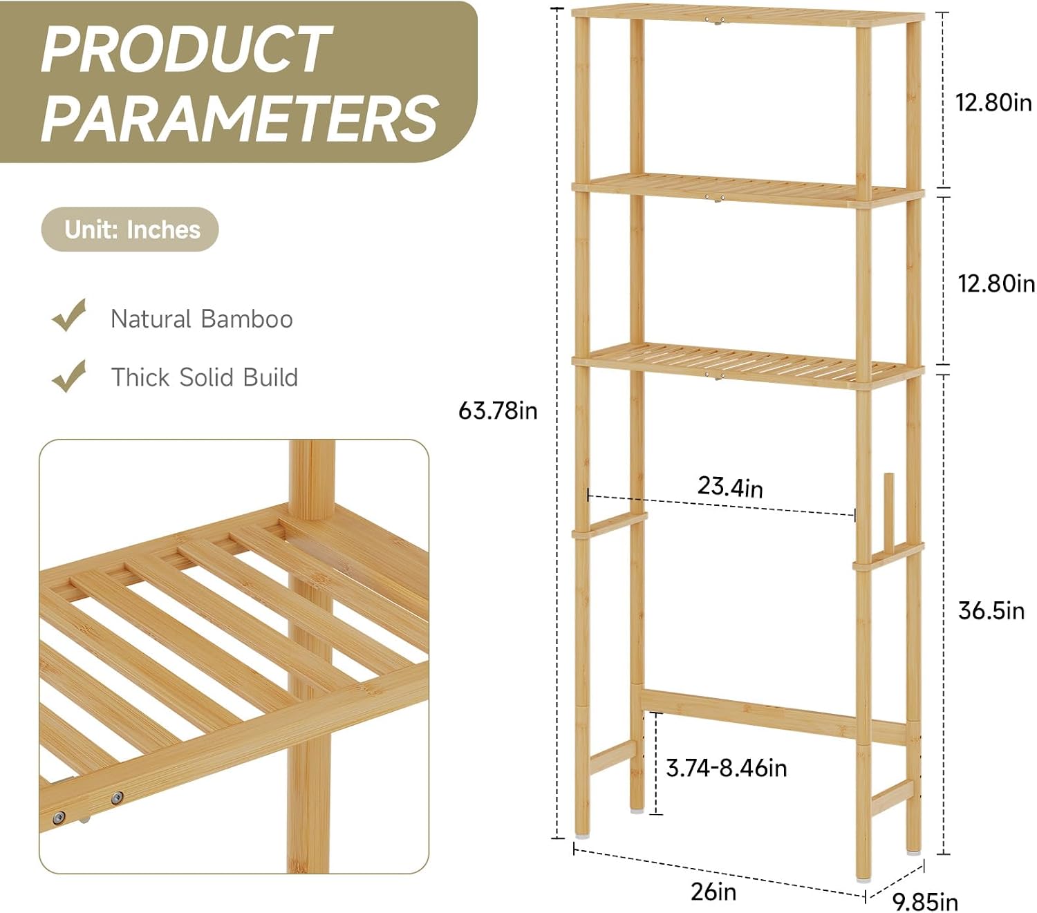 Bamboo Freestanding Over Toilet Shelf