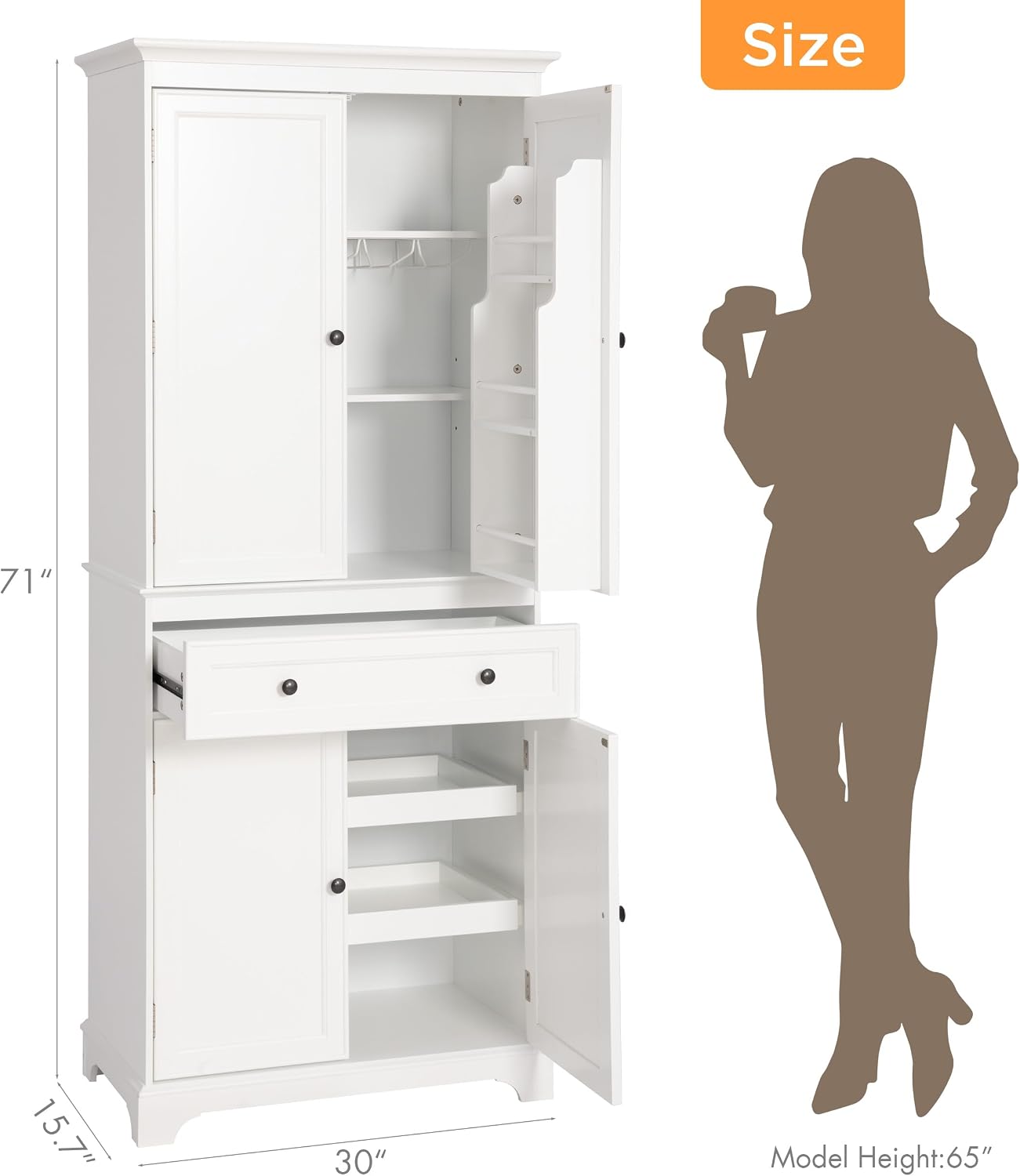 71" Pantry Cabinet with Drawers & Wine Rack