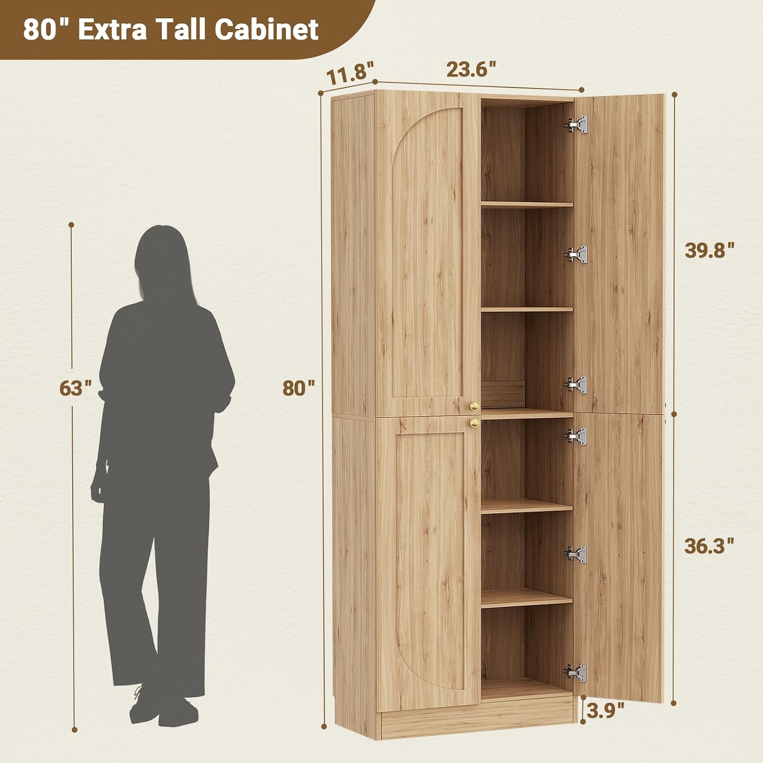 80" Extra Tall Pantry Cabinet with 4 Doors