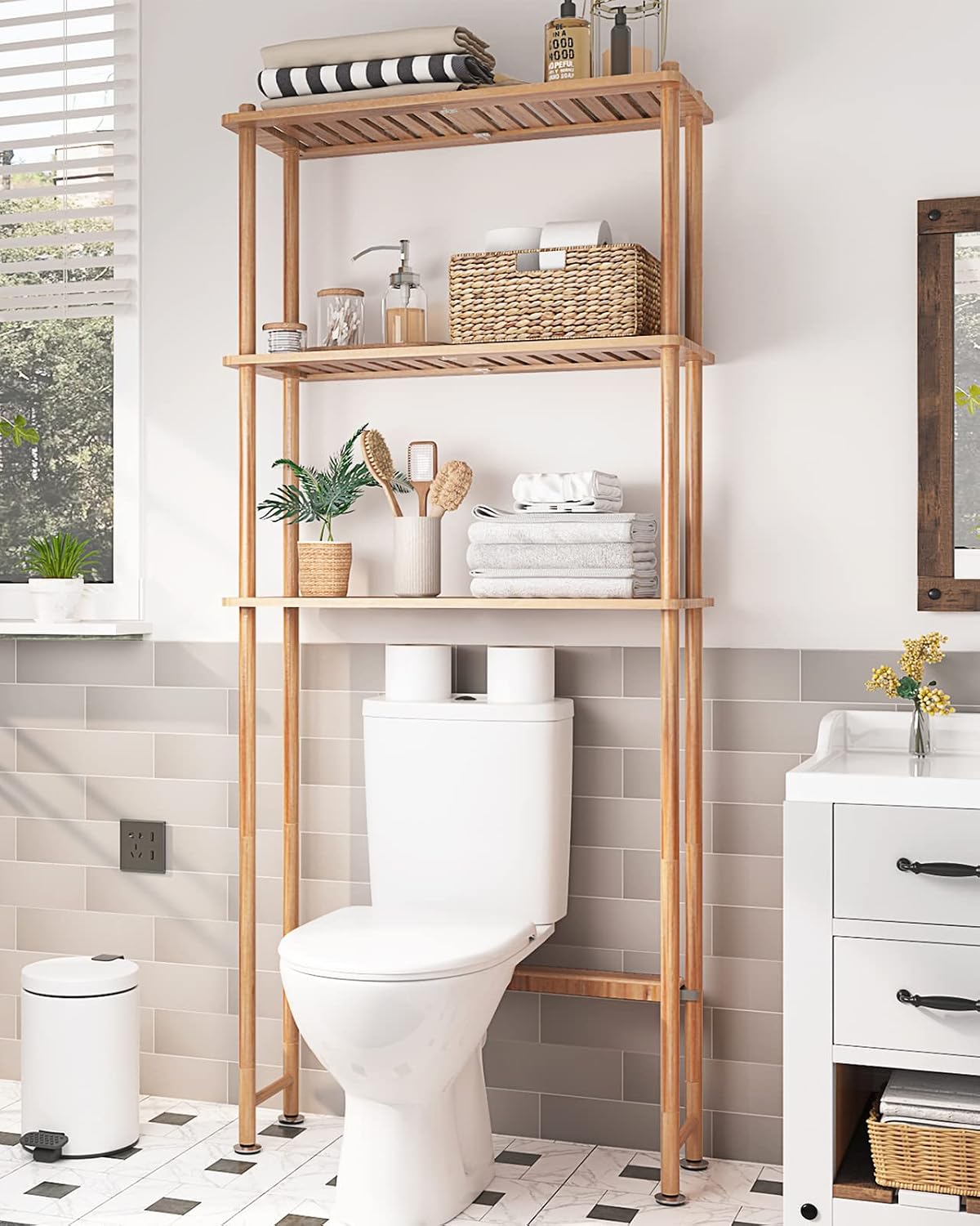 Bamboo Freestanding Over Toilet Shelf