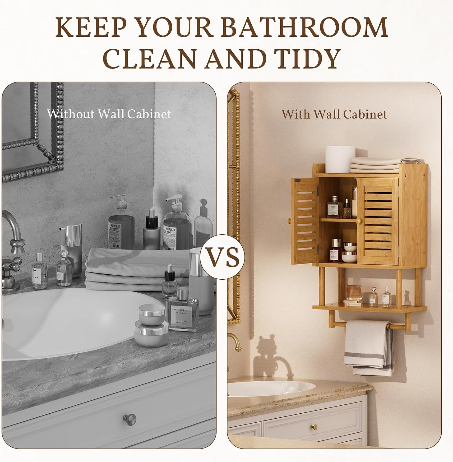 Bamboo Wall Mount Over Toilet Cabinet