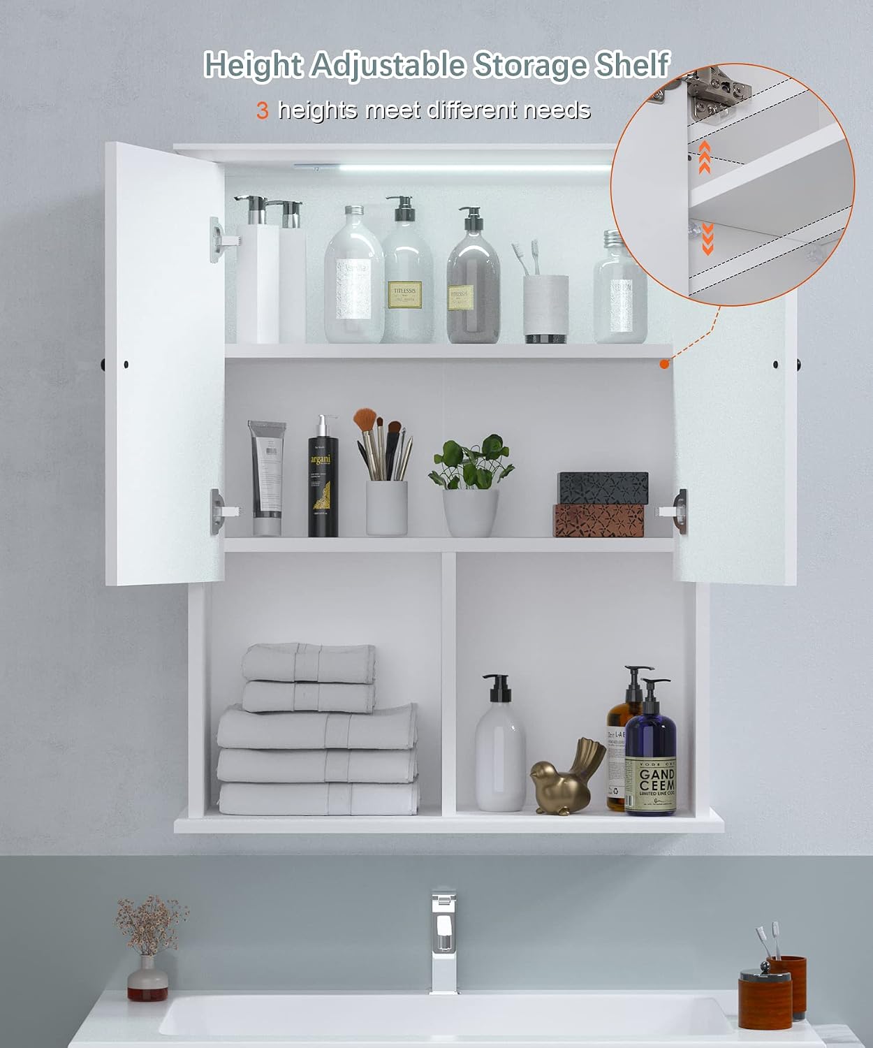 Wood Wall Mount Bathroom Cabinet With Light