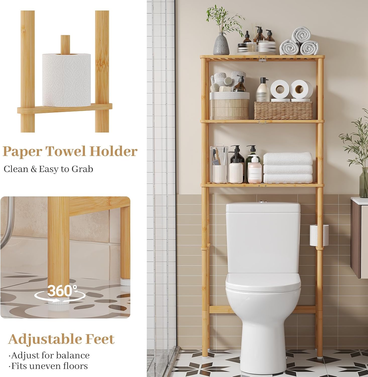 Bamboo Freestanding Over Toilet Shelves