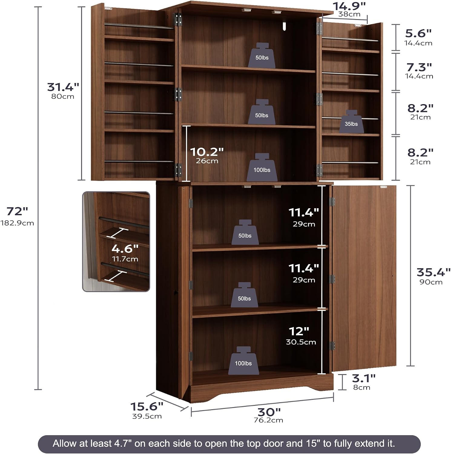 Tall Freestanding Pantry Storage Cabinet with Doors