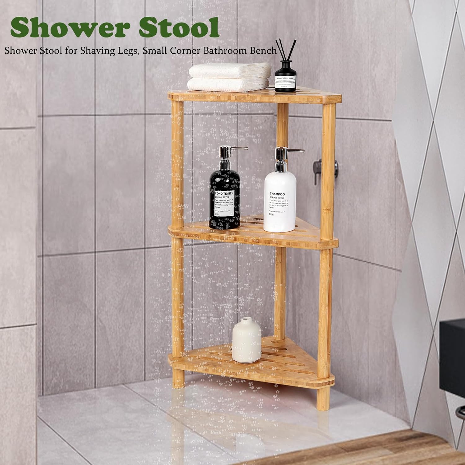 Bamboo Freestanding Shower Corner Shelf