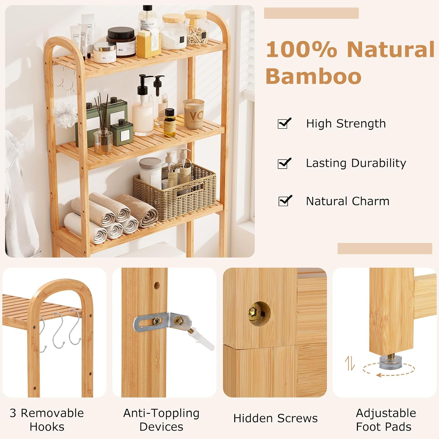 3-Tier Bamboo Over Toilet Storage Rack