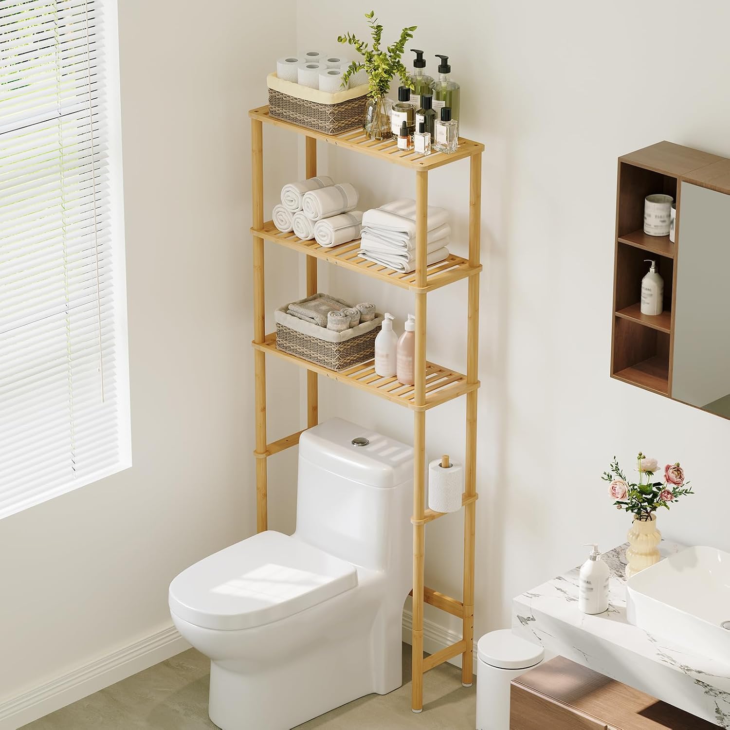 Bamboo Freestanding Over Toilet Shelf