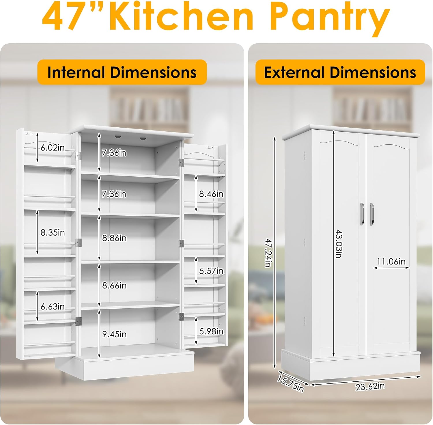 47" Freestanding Pantry Sideboard Cabinet
