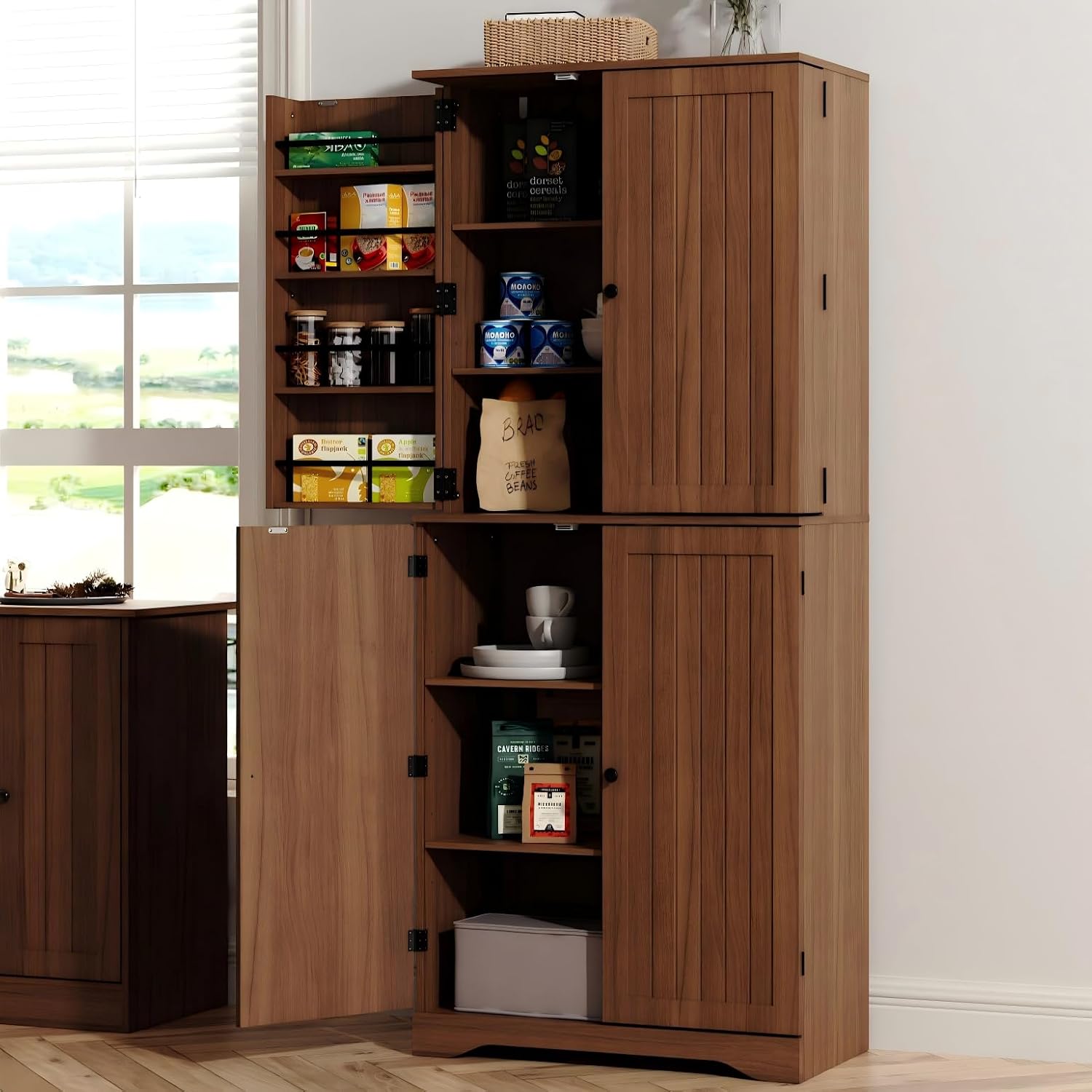 Tall Freestanding Pantry Storage Cabinet with Doors