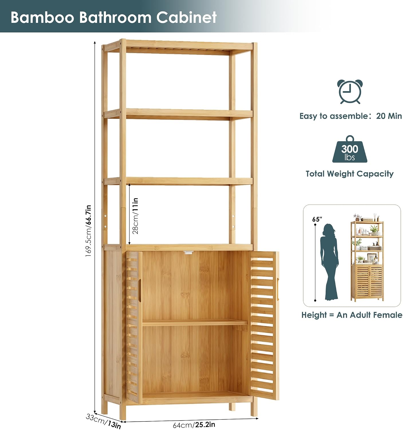 Bamboo Freestanding Tall Bathroom Cabinet