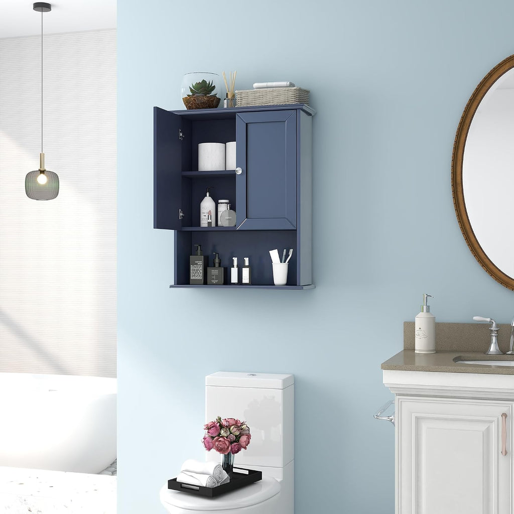 Navy Blue Bathroom Wall Storage Cabinet