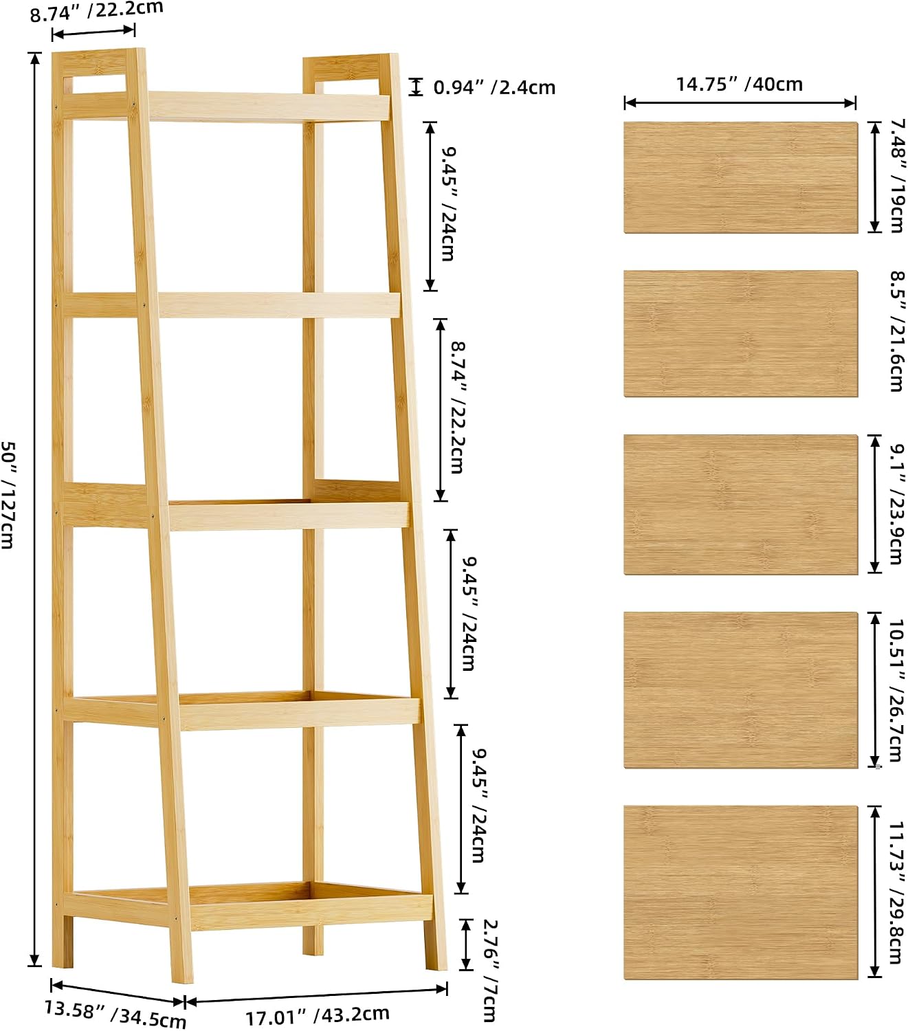 Bamboo Ladder Freestanding Bookcase