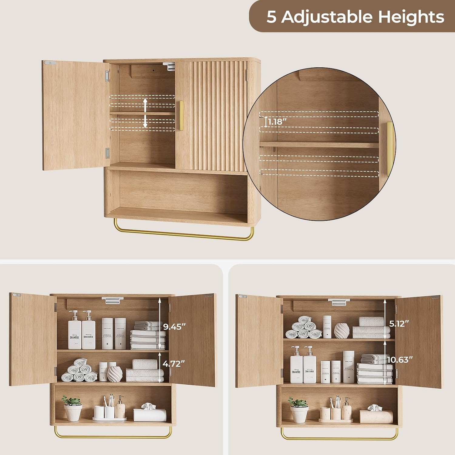 Fluted Door Bathroom Wall Cabinet
