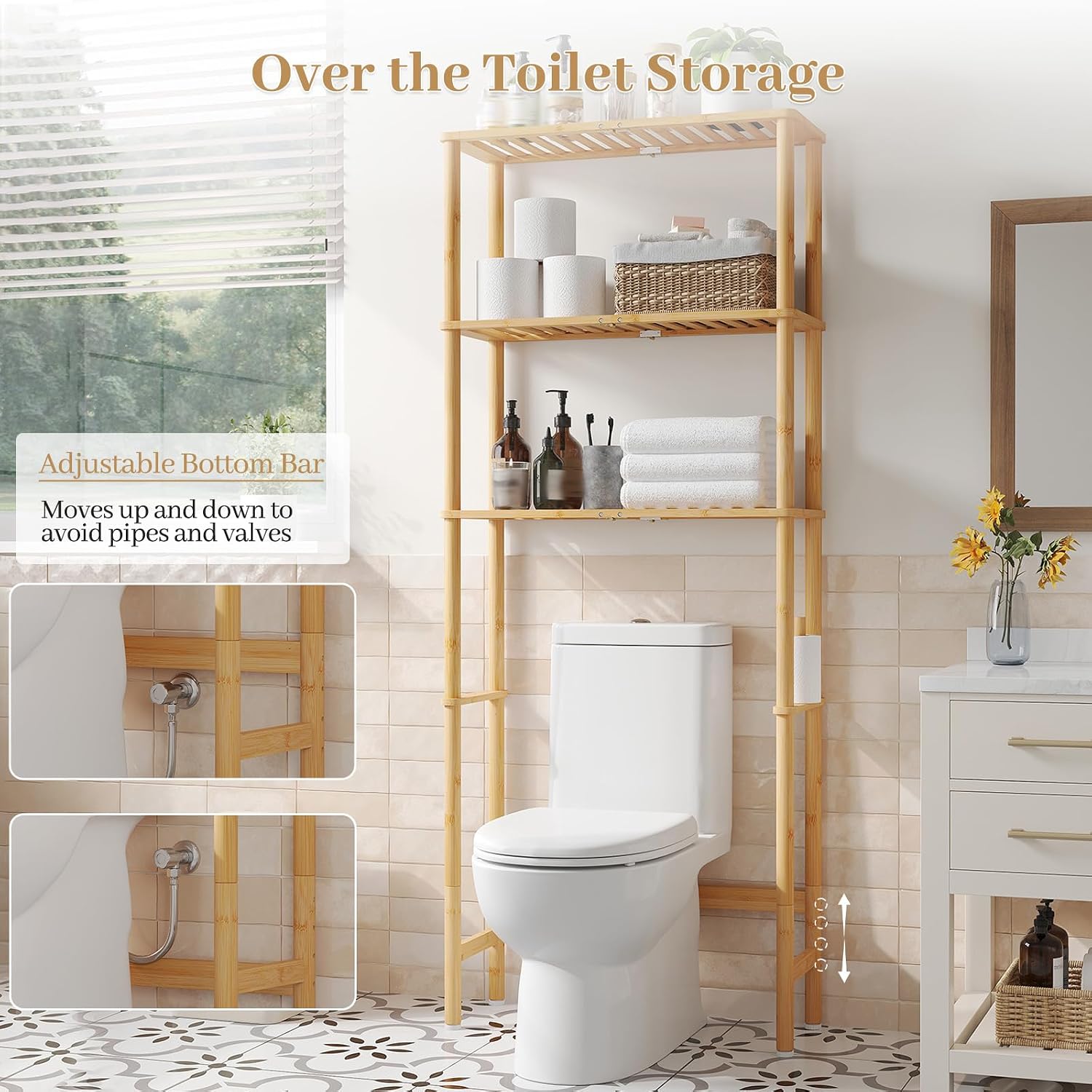 Bamboo Freestanding Over Toilet Shelves