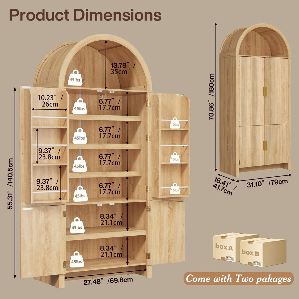 71" Arched Pantry Storage Cabinet