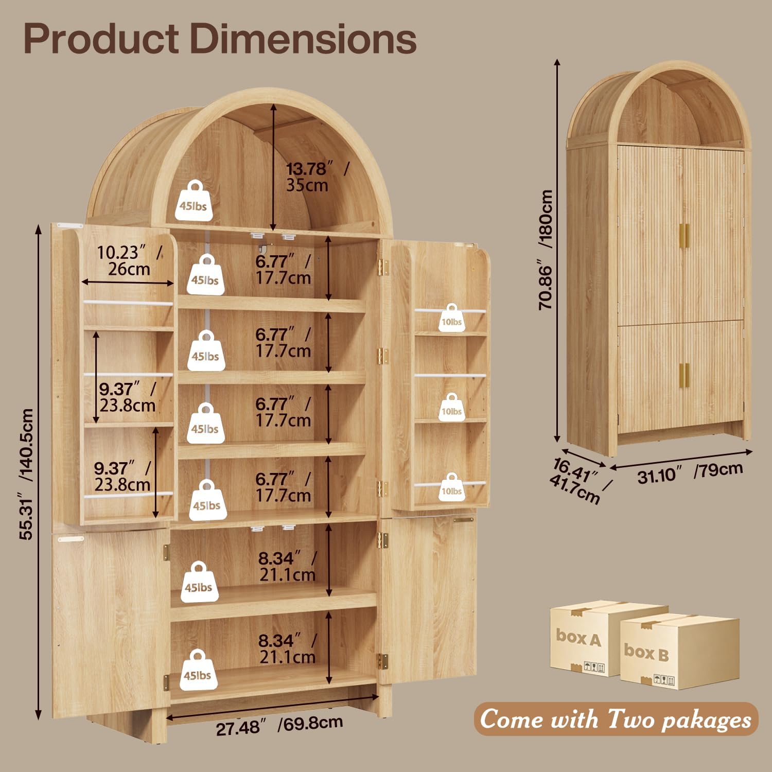 71" Arched Pantry Storage Cabinet