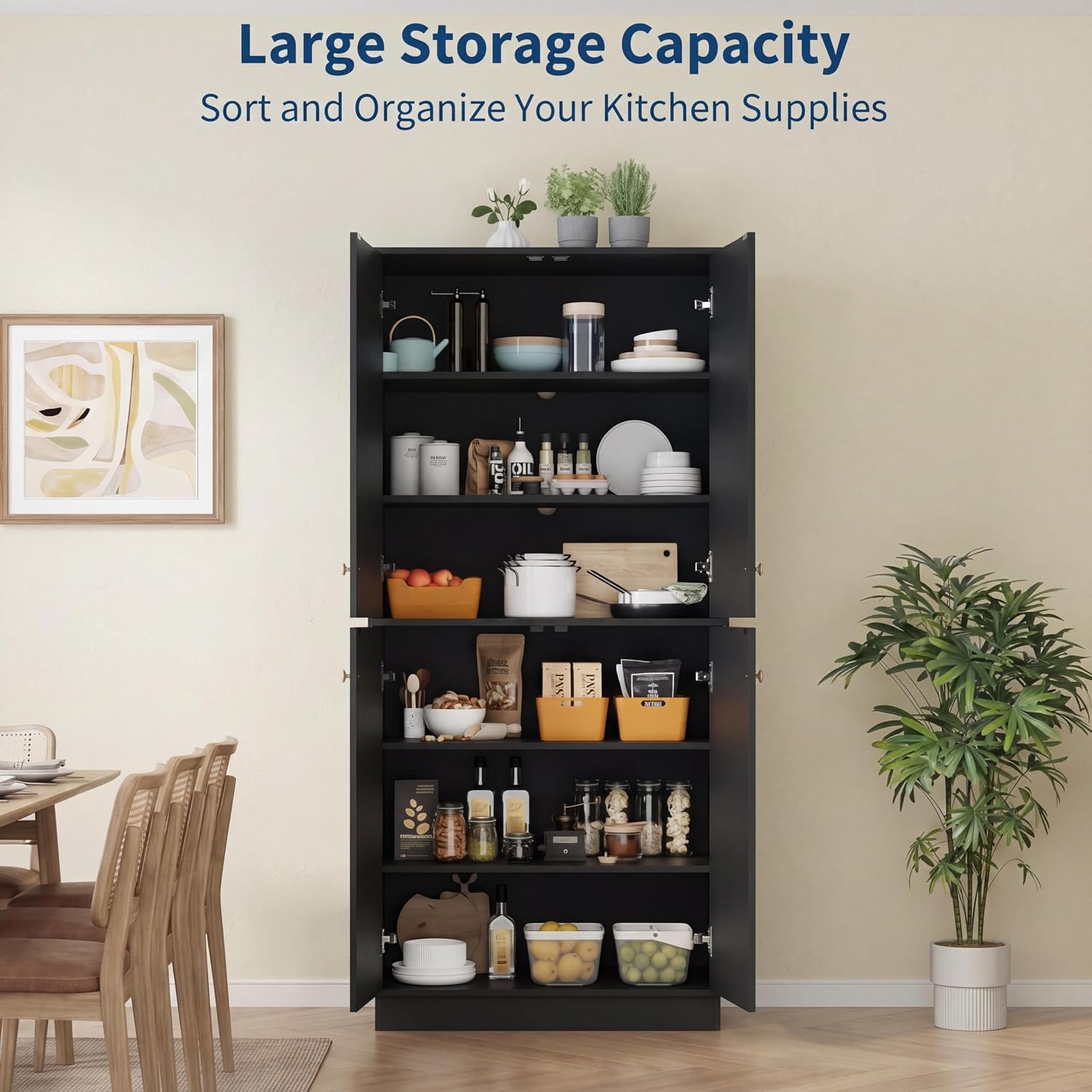 68" Freestanding Pantry Cabinet with 4 Doors
