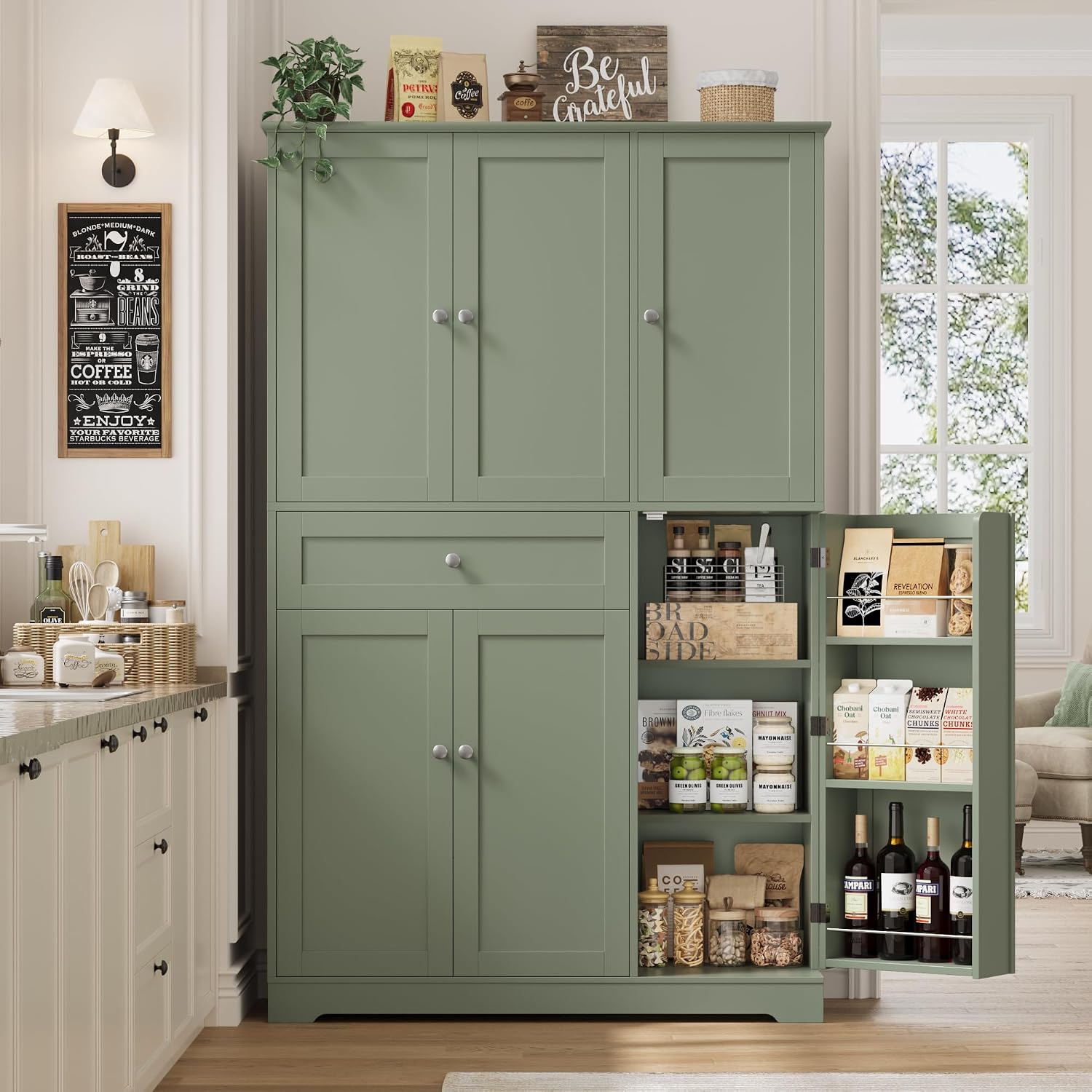 68" Tall Pantry Cabinet with Drawer & Doors