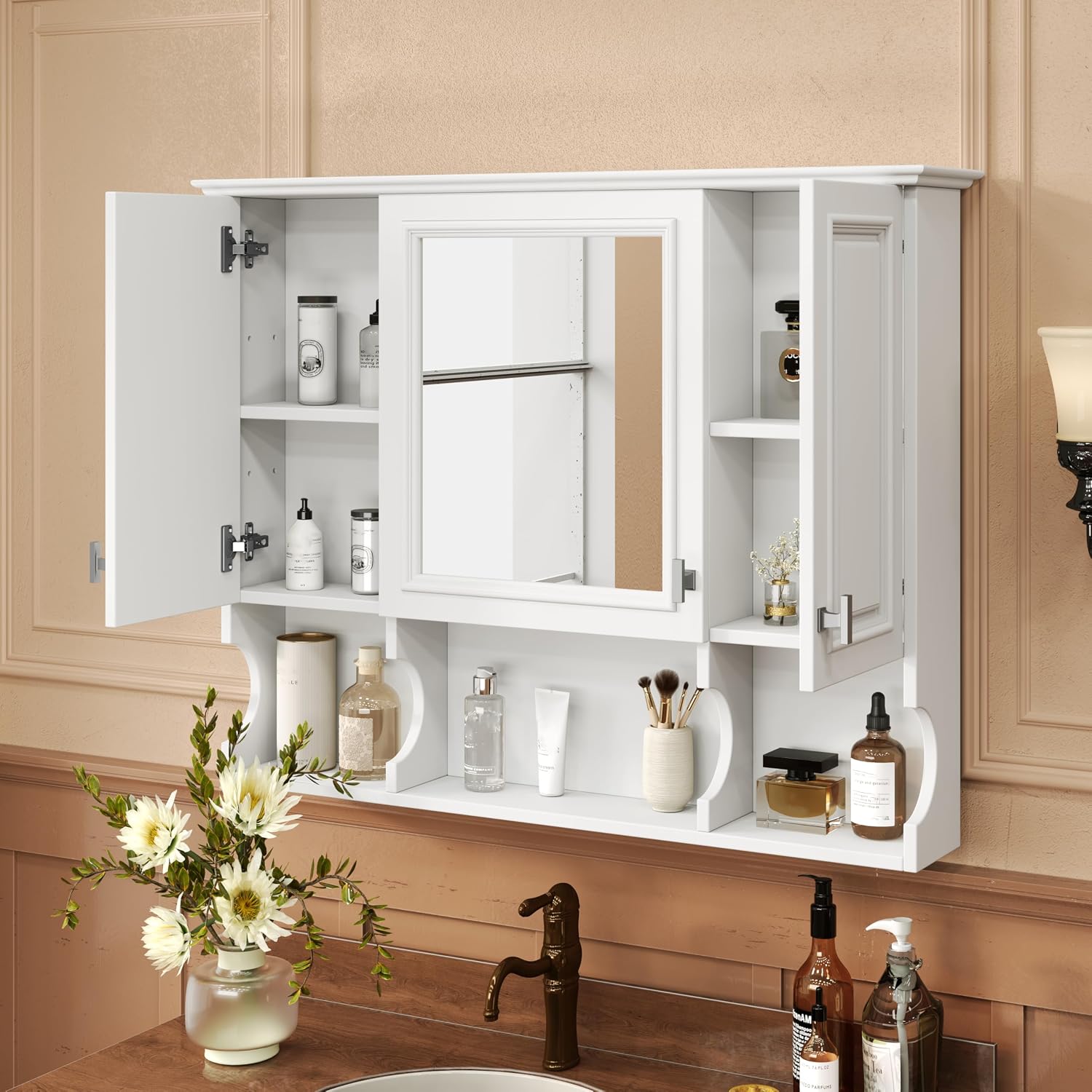 Virubi White 3-Door Mirror Medicine Cabinet