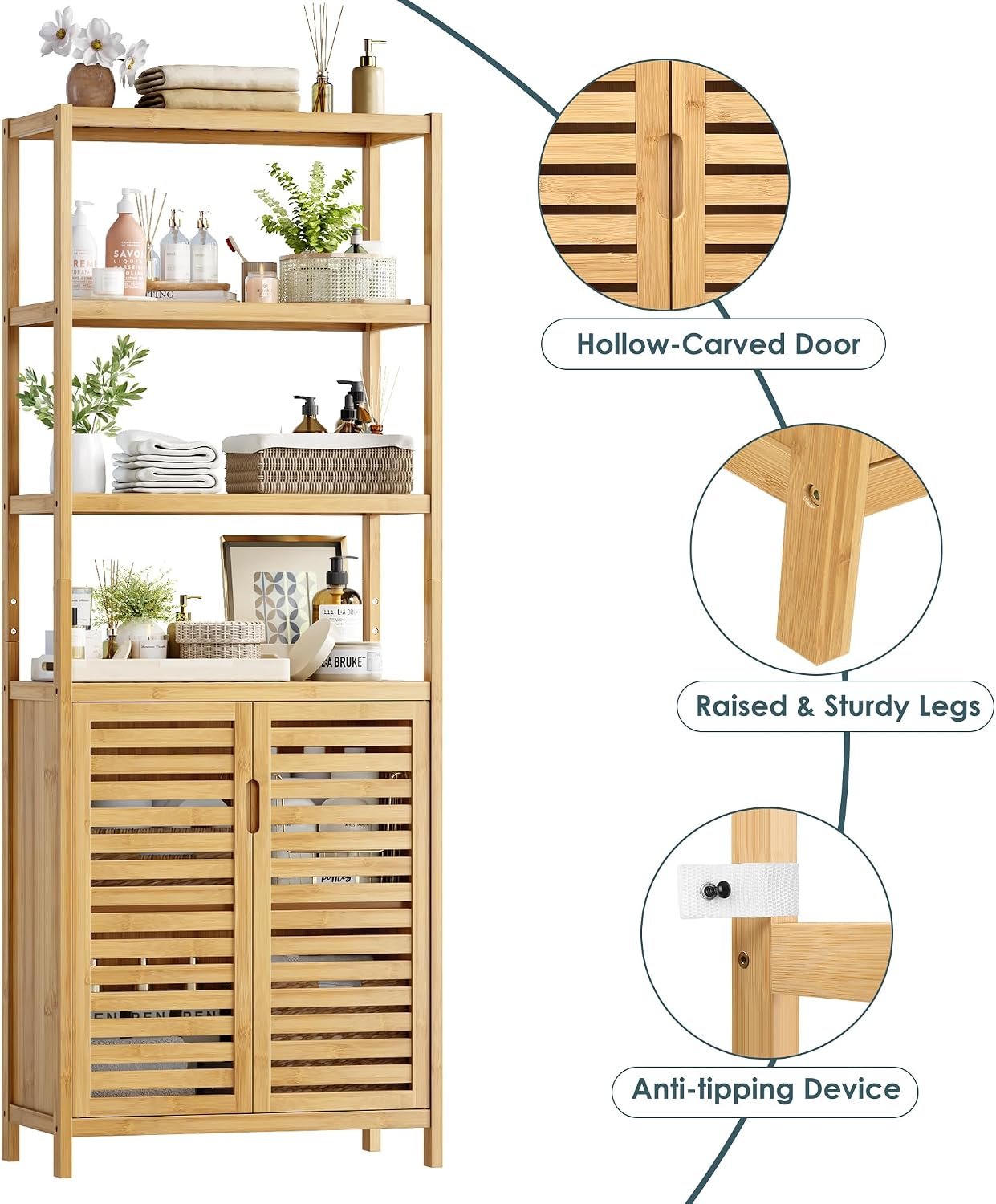 Bamboo Freestanding Tall Bathroom Cabinet