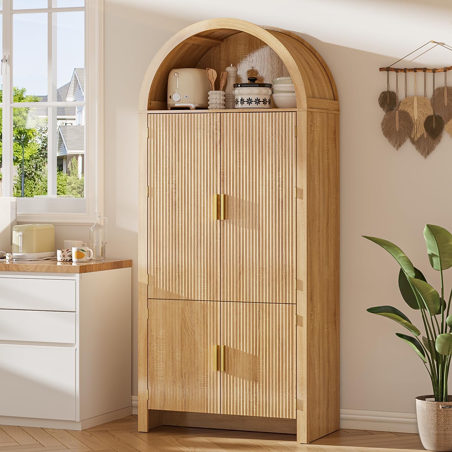 71" Arched Pantry Storage Cabinet