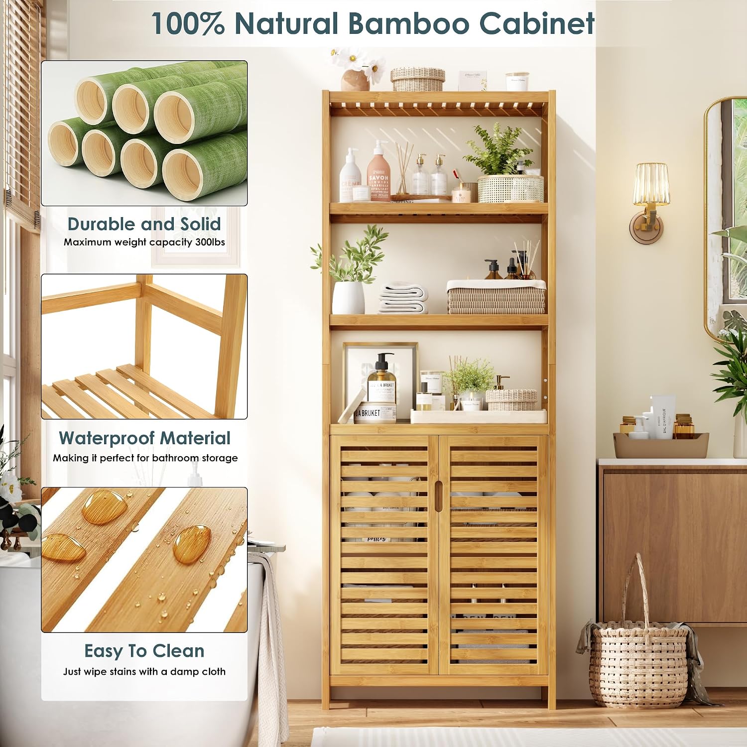Bamboo Freestanding Tall Bathroom Cabinet