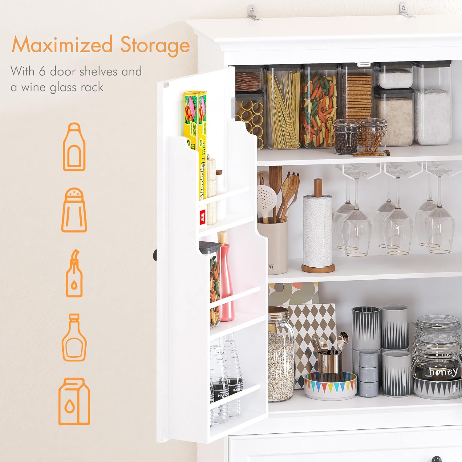 71" Pantry Cabinet with Drawers & Wine Rack