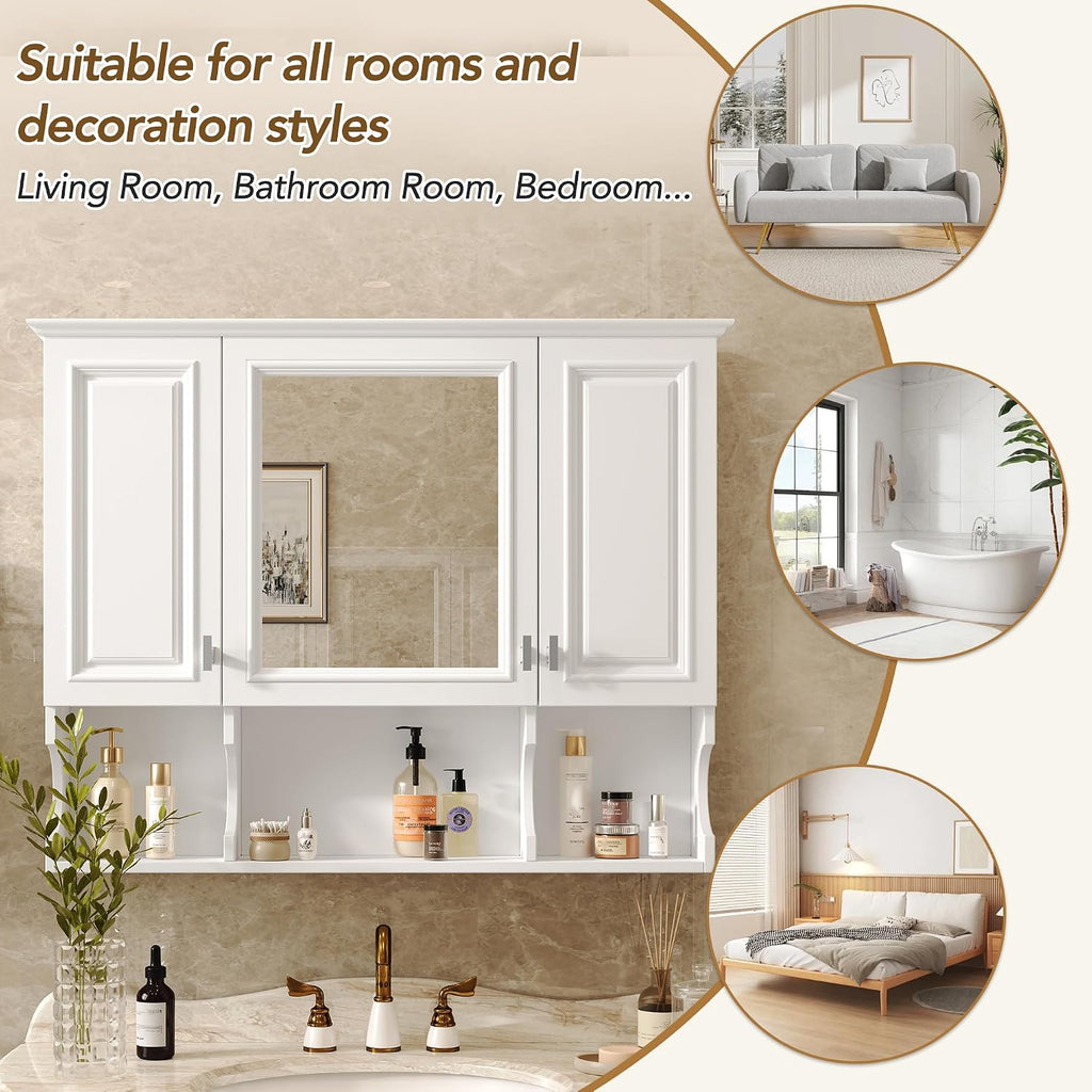 Virubi White 3-Door Mirror Medicine Cabinet
