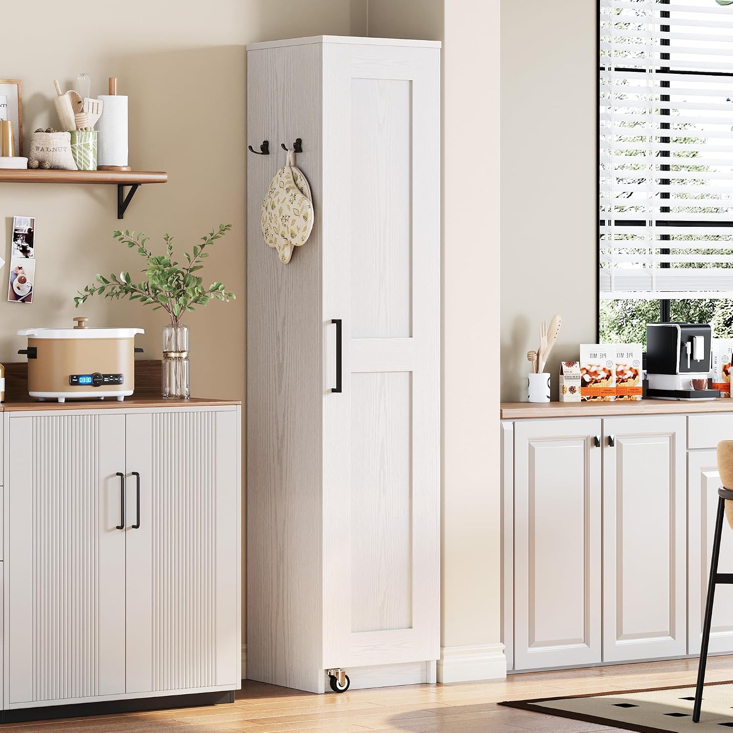 72" Slim Single Door Pantry Cabinet with Wheels