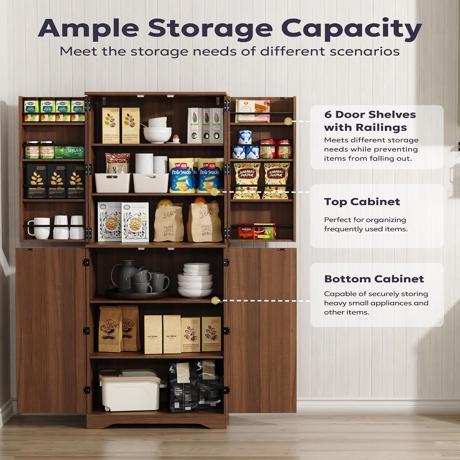 Tall Freestanding Pantry Storage Cabinet with Doors