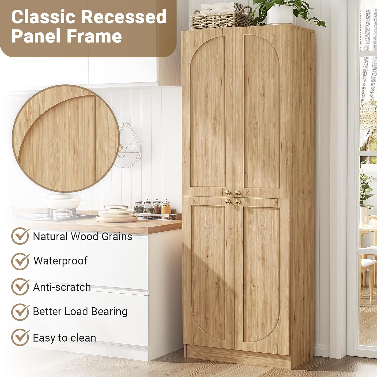 80" Extra Tall Pantry Cabinet with 4 Doors
