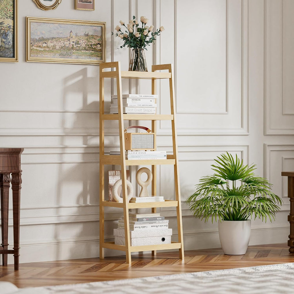 Bamboo Ladder Freestanding Bookcase