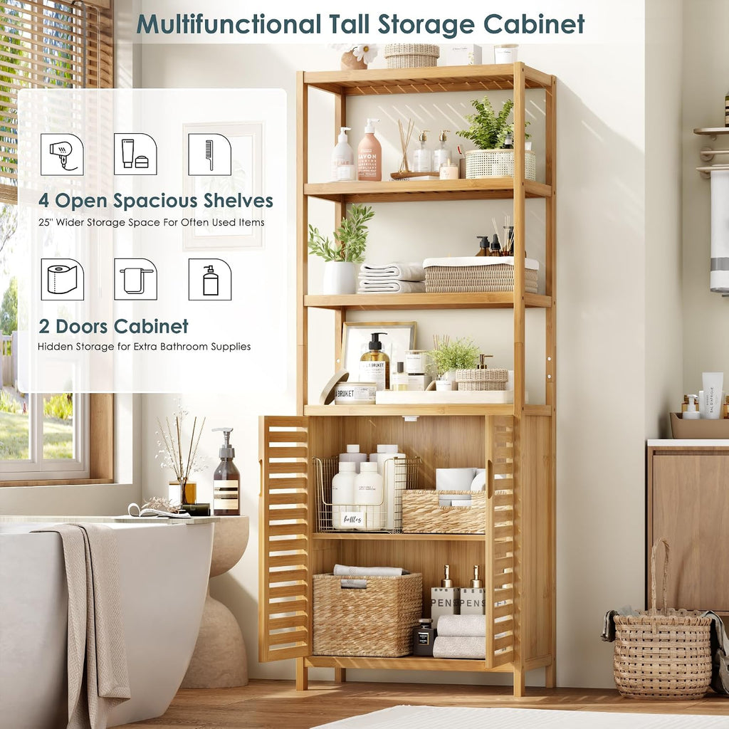 Bamboo Freestanding Tall Bathroom Cabinet