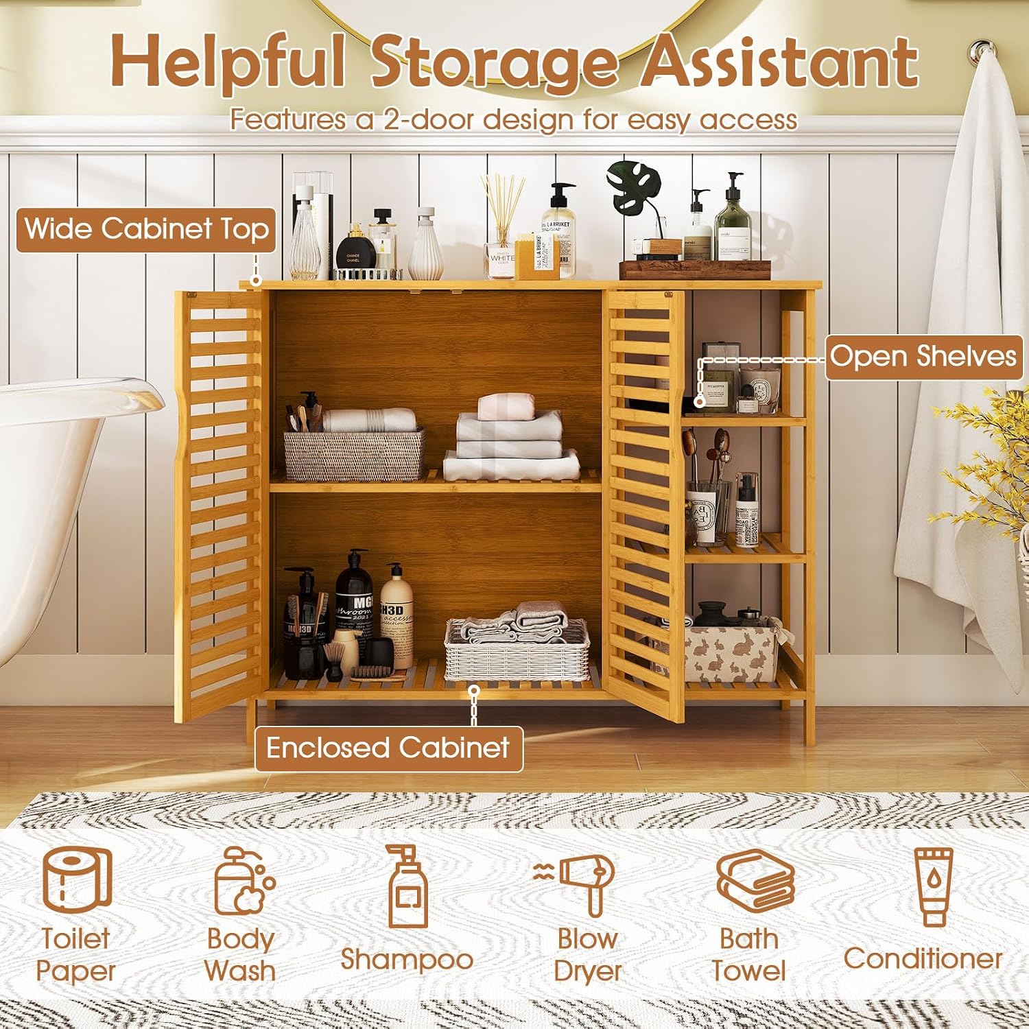Bamboo Freestanding Bathroom Storage Cabinet