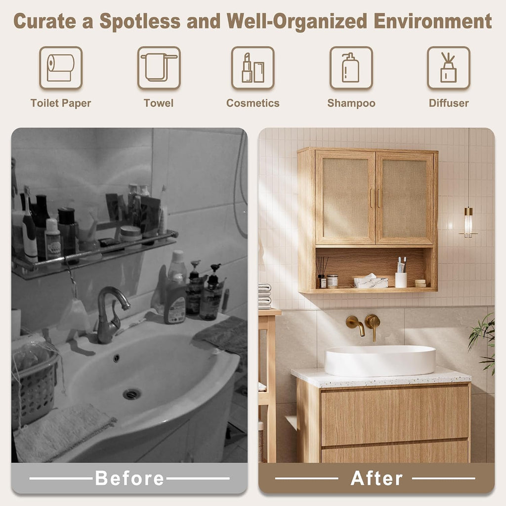 Rattan Bathroom Wall Cabinet