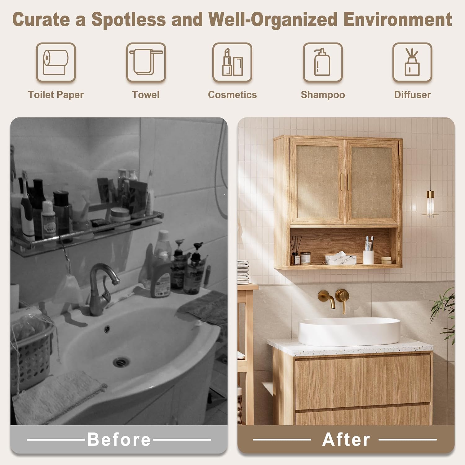 Rattan Bathroom Wall Cabinet