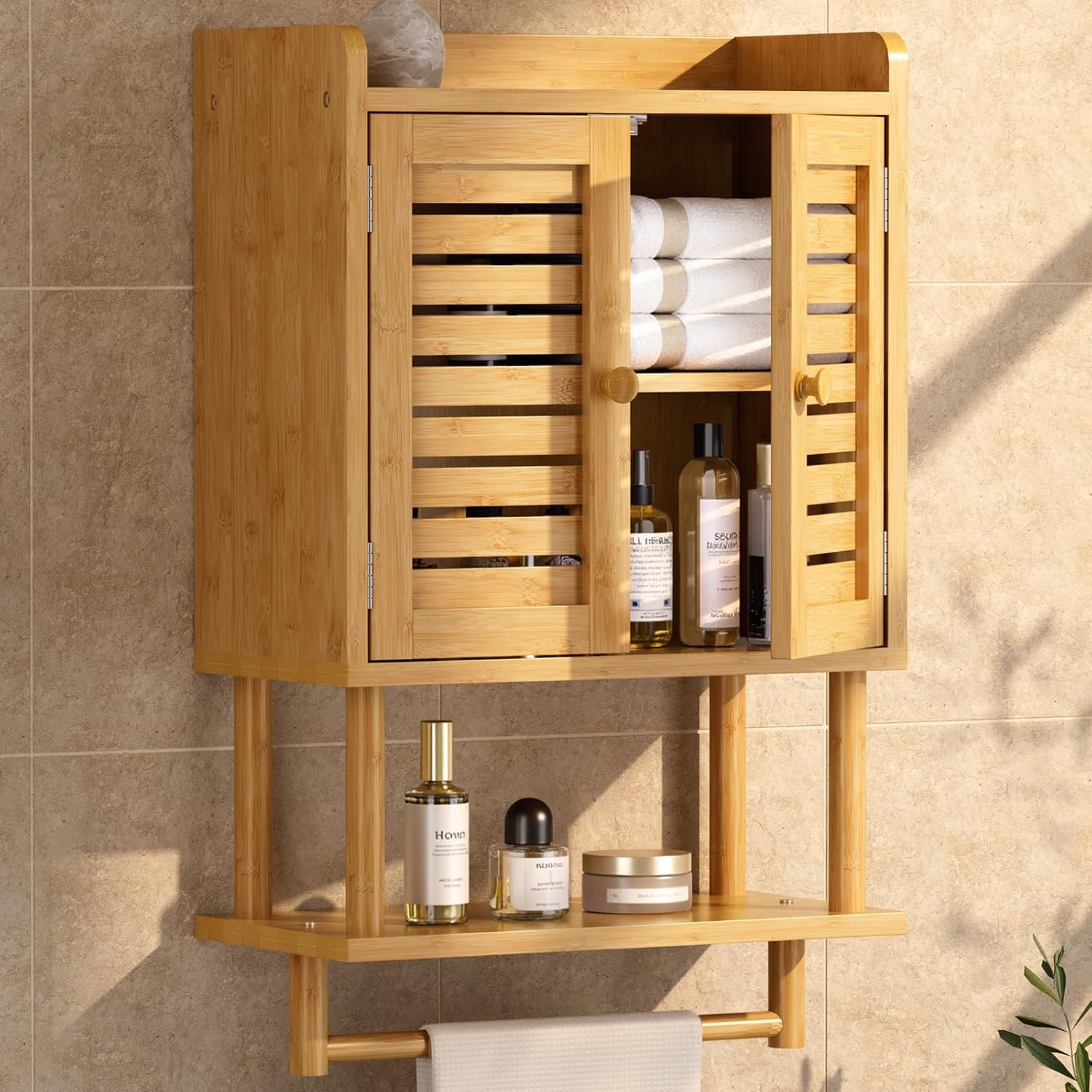 Bamboo Wall Mount Over Toilet Cabinet