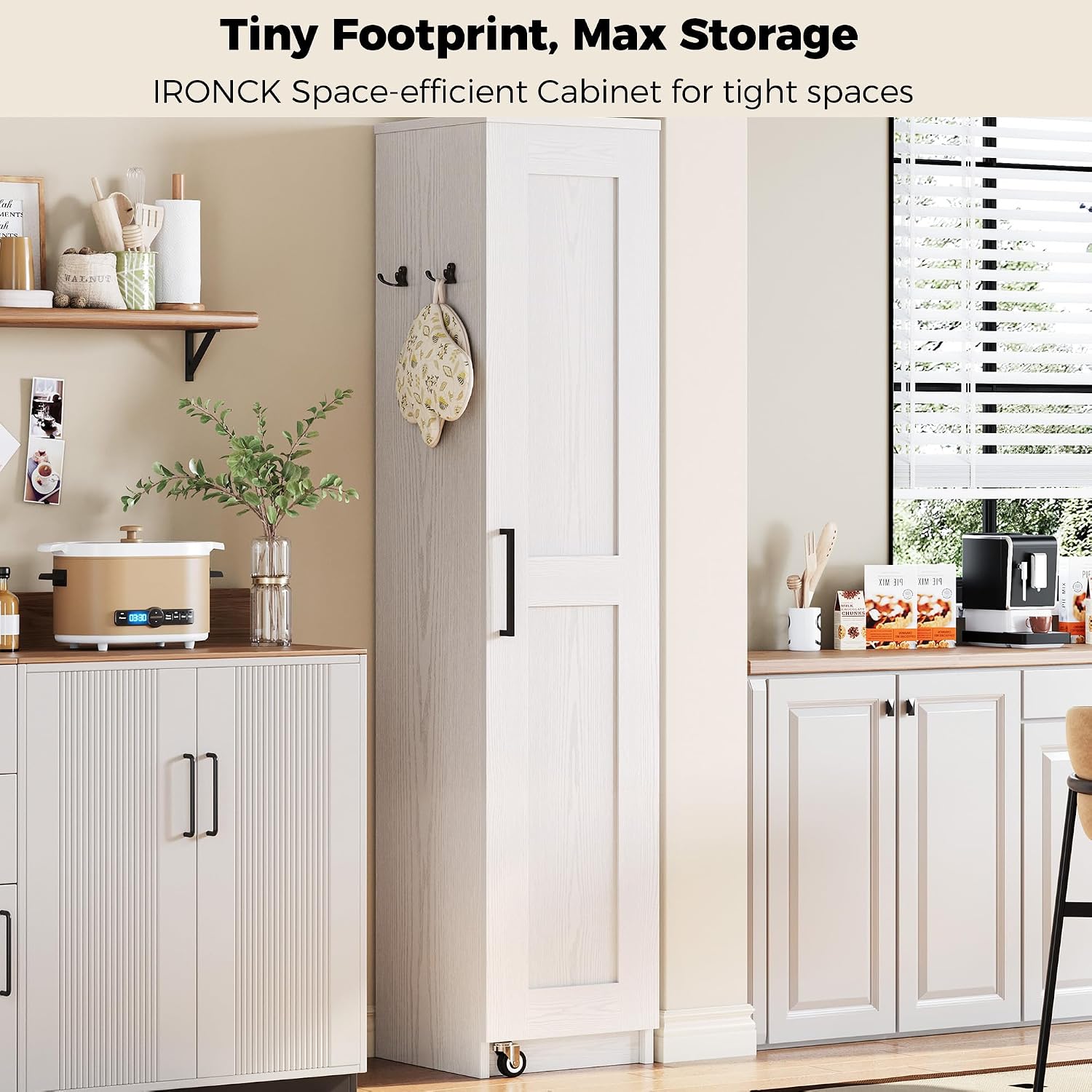 72" Slim Single Door Pantry Cabinet with Wheels