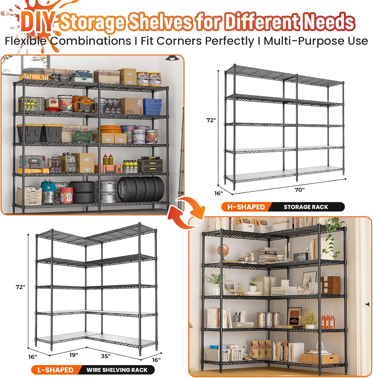 5 Tier Adjustable Metal Wire Storage Shelving