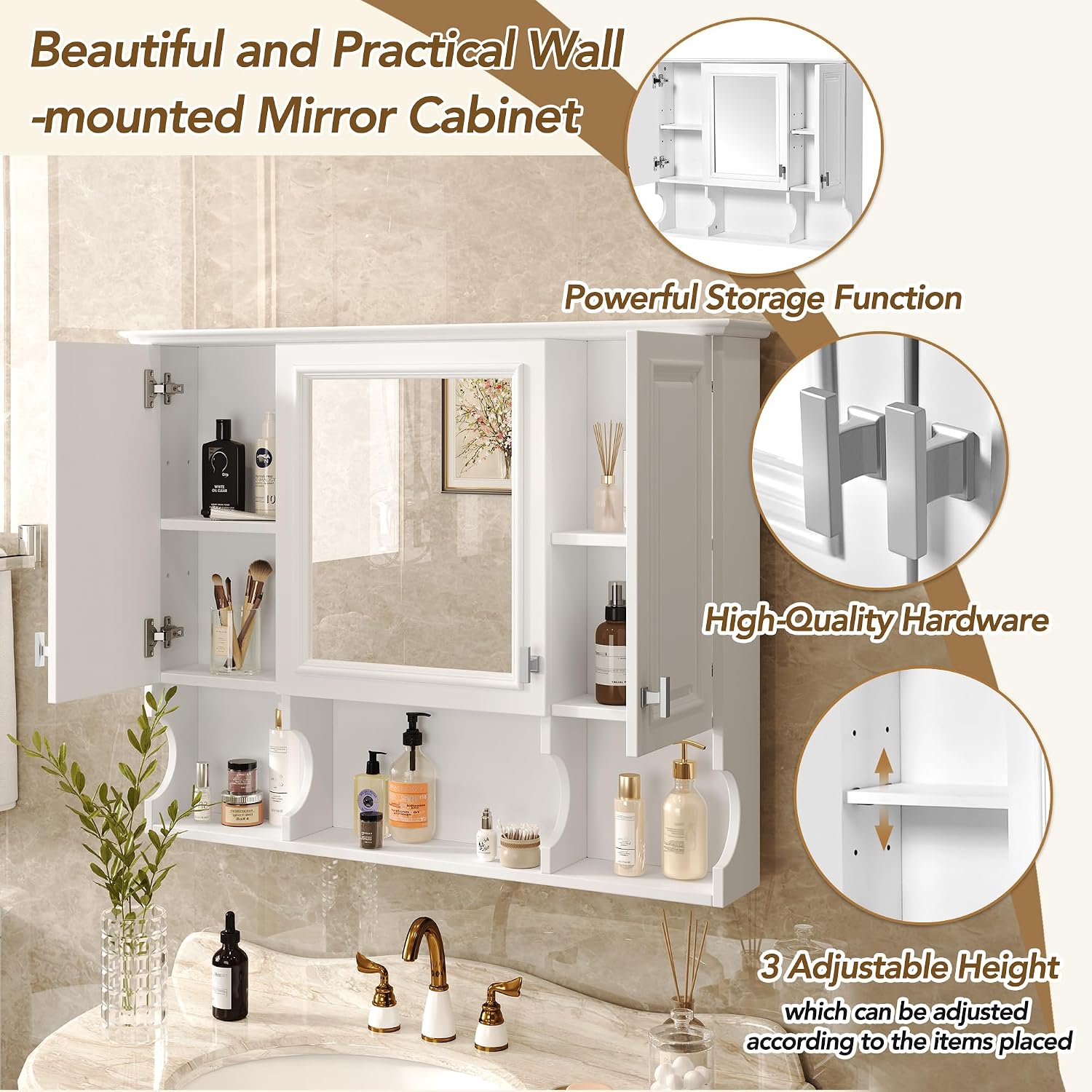 Virubi White 3-Door Mirror Medicine Cabinet
