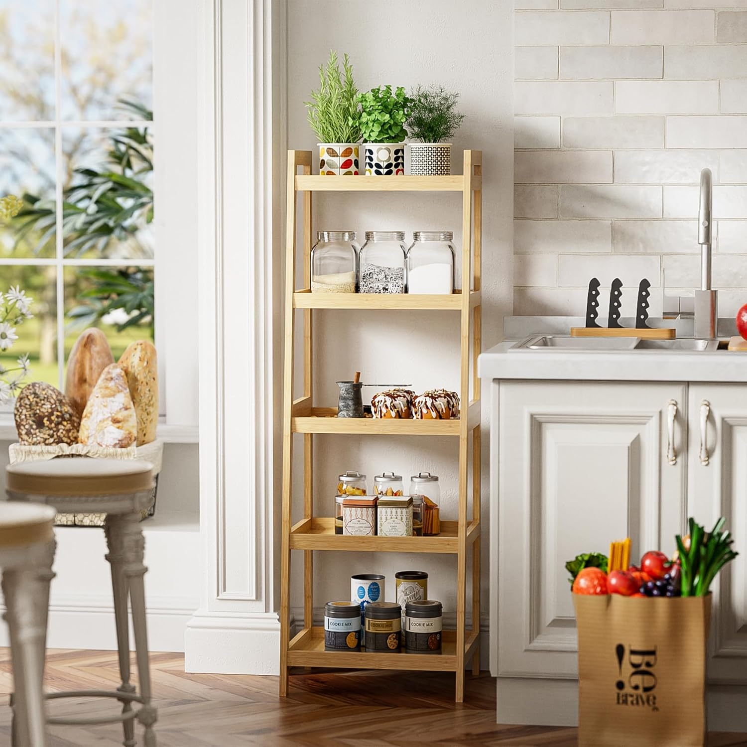 Bamboo Ladder Freestanding Bookcase