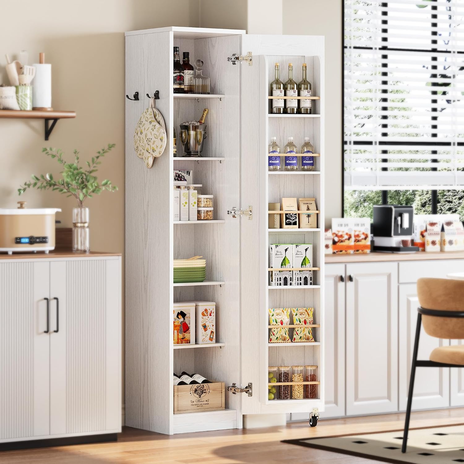 72" Slim Single Door Pantry Cabinet with Wheels