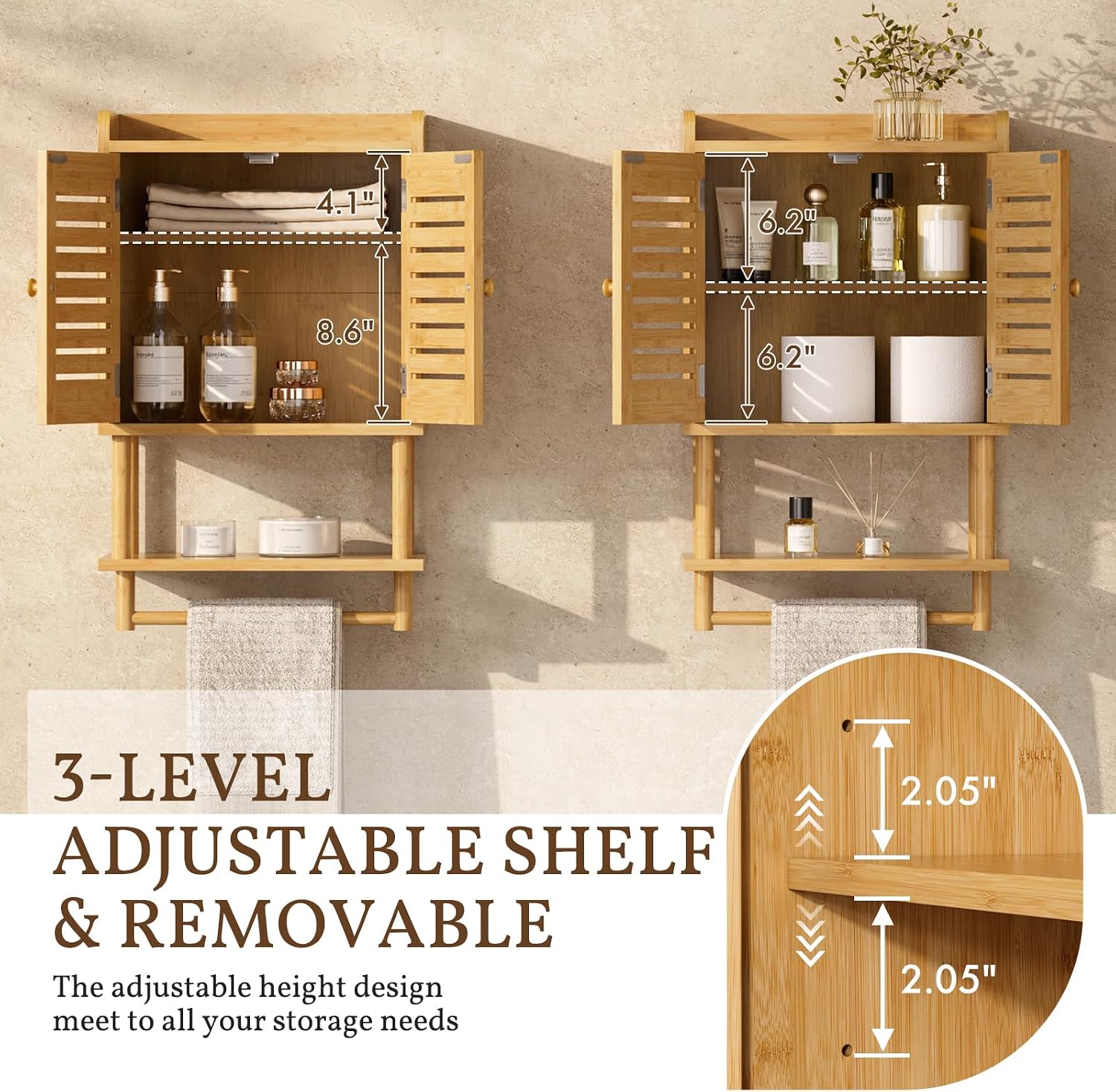 Bamboo Wall Mount Over Toilet Cabinet